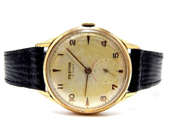 Uhr Vintage, Uhr FESTINA, Handaufzug, 19 Jewels, Gehäuse vergoldet, 35mm, Unisex Uhr, Einzelteile, muss überarbeitet werden