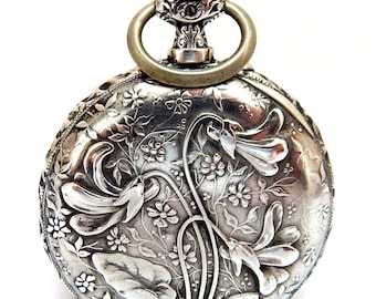 Antique Pocket, Watch LONGINES, Open Face, Style Art Nouveau, 1905c, Case Solid Silver, 48mm, Dial Porcelain, Gift Birthday, Watch Working