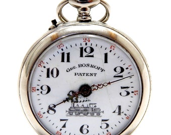 Antike Taschenuhr, Taschenuhr, Taschenuhr ROSKOPF, Open Face, 50mm, Gehäuse Edelstahl, circa 1940, Ziffernblatt Porzellan, Unisex, Restaurierbar