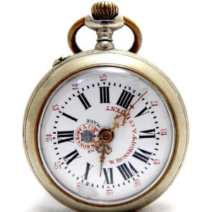 Antique Pocket, Watch ROSSKOPF, Open Face, 1900c, Dial Porcelain, Case Stainless Steel, 50mm, Working, Gift Anniversary, Birthday, Unisex zdjęcie 5