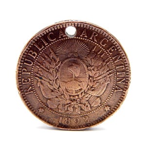 Coin Collection, Libertad Dos Centavos, Two Cents, Year 1892, República Argentina, 30mm, Material Bronze, Patacon Coin, Collectible Currency