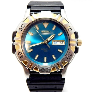 Watch SEIKO Sport 150, Watch Diver, Watch Quartz, Ref 7N43-8099, Steel & Gold, Neoprene Mesh, 39mm, Watch Unisex, Watch Working, Gift Watch