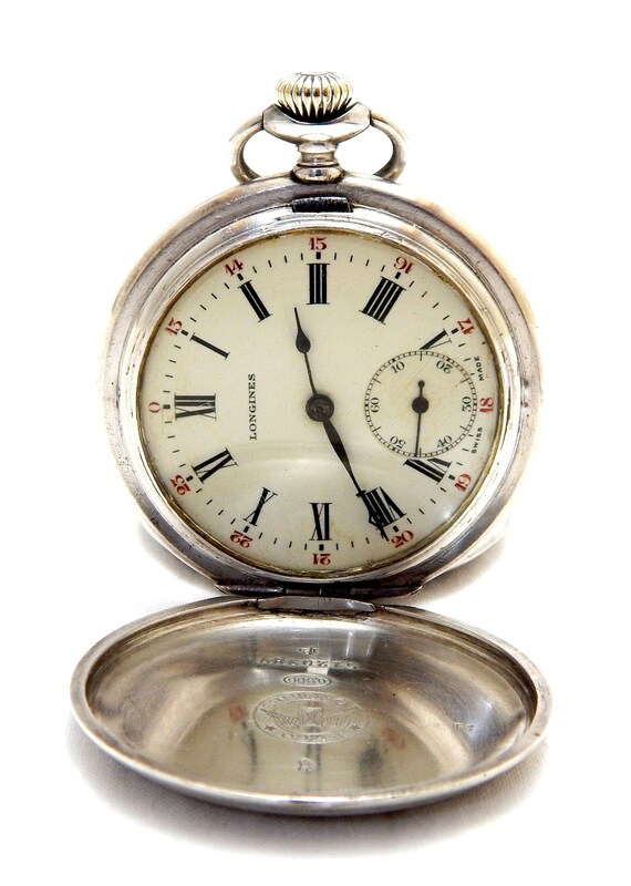 Bolsillo antiguo LONGINES de bolsillo Cazador de bolsillo Reloj Longines 1930c Caja de plata maciza 50 mm Esfera de porcelana Regalo de cumpleanos Aniversario Etsy Mexico