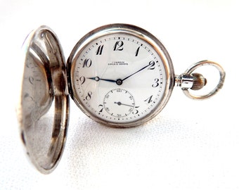 Antique Pocket Watch, ULYSSE NARDIN Locle & Geneve, Watch Hunter, Silver Case, 53mm, Dial Porcelain, Gift Birthday, Watch Working, rep2