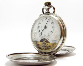 アンティークポケット8 JOURS、ポケットハンター、8日、8日間、1910年頃、ケースシルバー、51mm、文字盤磁器、誕生日プレゼント、実用腕時計