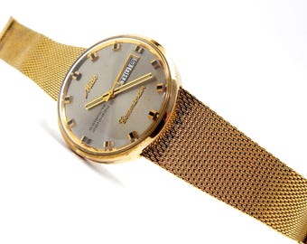 Watch MIDO Automatic, Mido Commander, Mido Estelaris Datoday, Ref. 0583, Case Gold Plated, 37mm, Watch Unisex, Watch Gift, Watch Working