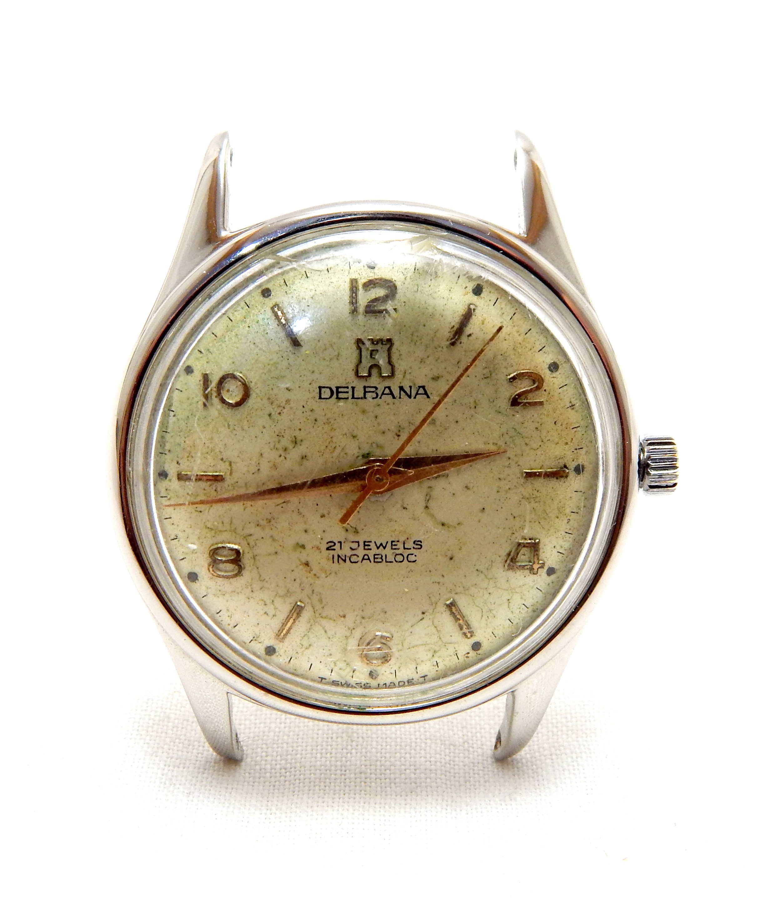 Vintage Watch Watch DELBANA Mechanic 21 Jewels Case Stainless