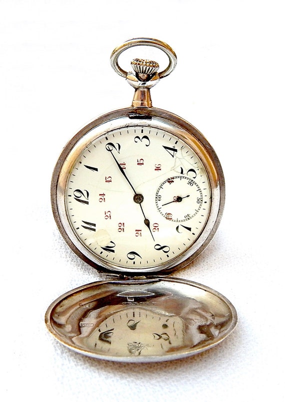 Antique Pocket Watch, JUNGHANS Hunter, Dial Porcel