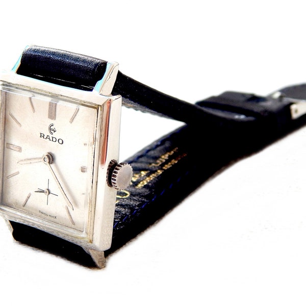 Orologio vintage, rado quadrato, avvolgimento a mano, cassa in acciaio inossidabile, 29mm x 29mm, uomini, 1970c Working, anniversario compleanno Unisex Regalo Unisex