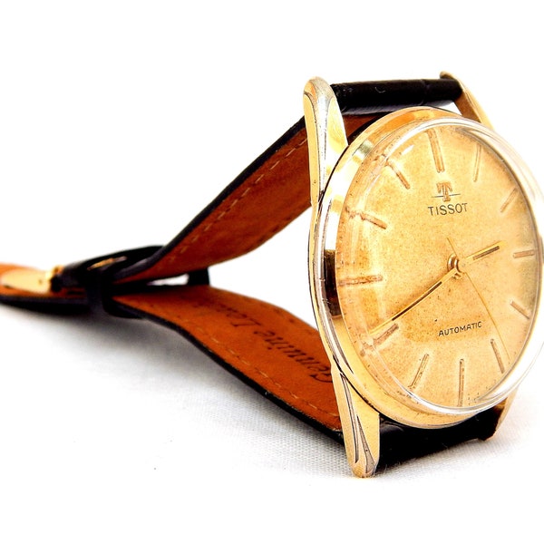 Vintage horloge, horloge TISSOT, horloge automatisch, wijzerplaat tropisch, kast verguld, 35 mm, horloge Tissot, circa 1970, verjaardagscadeau, horloge Unisex