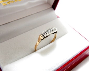 Antique Ring, Ring Platinum, Ring Gold 18k, With 5 Diamonds, Weight 1.9 Gr, 18.5mm=9 USA, Circa 1930, Gift Birthday, Anniversary,  VaN