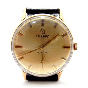 Montre vintage, TRESSA, 17 rubis, boîtier plaqué or, 35 mm, montre pour homme, vers 1950, cadeau d&#39;anniversaire, montre unisexe, cadeau van