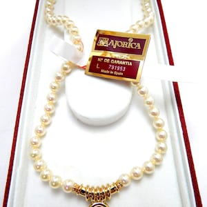 Silver 18kt Gold Plated Pearl Necklace, Majorica Spain, Mallorca Balearic Islands Spain, Majorica Box Certificate, Guarantee, New, Rep