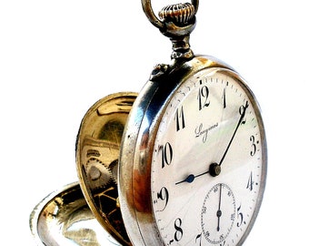 Orologio antico, LONGINES Open Face, Cal 18.89N, cassa in acciaio inossidabile, quadrante 49 mm in porcellana, circa 1910, regalo unisex compleanno anniversario