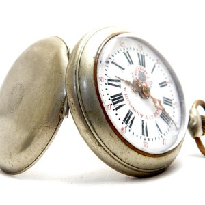 Antique Pocket, Watch ROSSKOPF, Open Face, 1900c, Dial Porcelain, Case Stainless Steel, 50mm, Working, Gift Anniversary, Birthday, Unisex zdjęcie 6