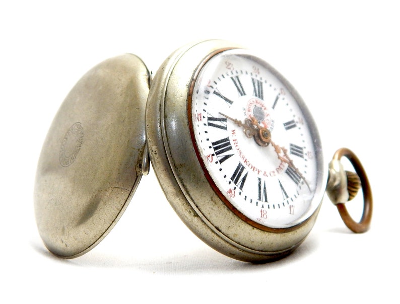 Antique Pocket, Watch ROSSKOPF, Open Face, 1900c, Dial Porcelain, Case Stainless Steel, 50mm, Working, Gift Anniversary, Birthday, Unisex image 6