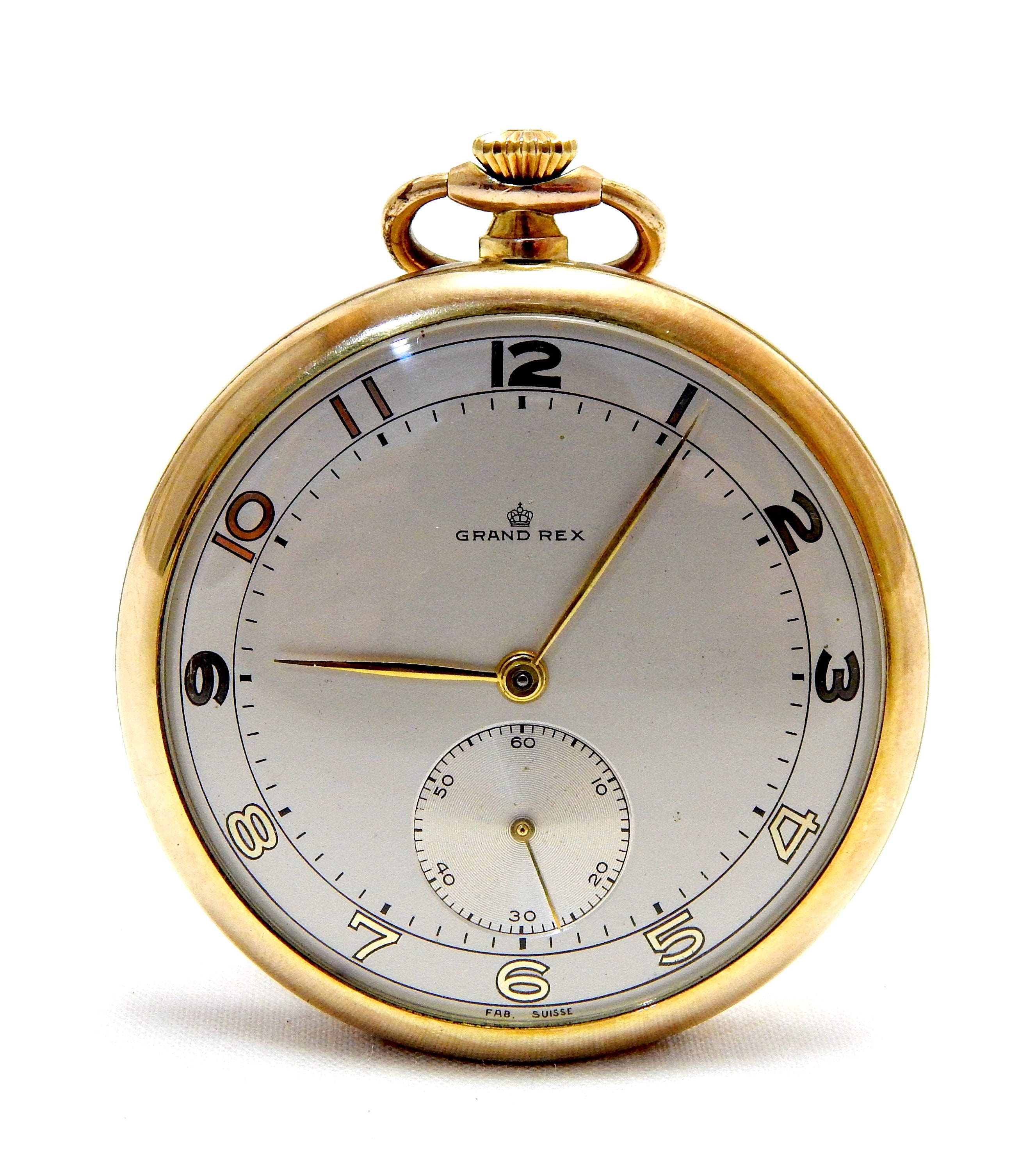 Antique Pocket Watch MOERIS Grand Rex Open Face Swiss Hand Winding 15 Jewels Circa 1920 Case Gold Plated 48mm Gift Birthday Unisex