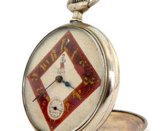 Antike Uhr, NUMA, Uhr Mechanik, Uhr offenes Gesicht, Circa 1920, Zifferblatt Strukturiert, Gehäuse Nickel Stahl, 46mm, Geschenk Geburtstag, Jahrestag, Unisex