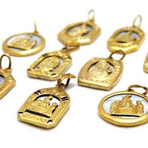 Lot 9 Medals, Antique Medals, Medals Religious, Medals Catholic, Gold Filled, Mother Pearl, Image on Relief, Gift Birthday, Anniversary