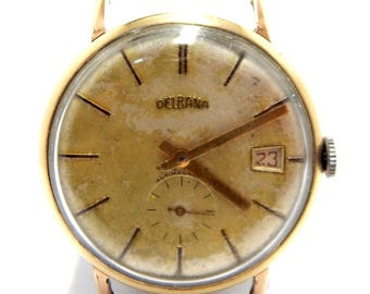 Vintage Uhr, Uhr DELBANA, Armbanduhr, Handaufzug, 17 Rubine, >Circa 1960, 38 mm, vergoldetes Gehäuse, funktioniert nicht, muss überprüft werden