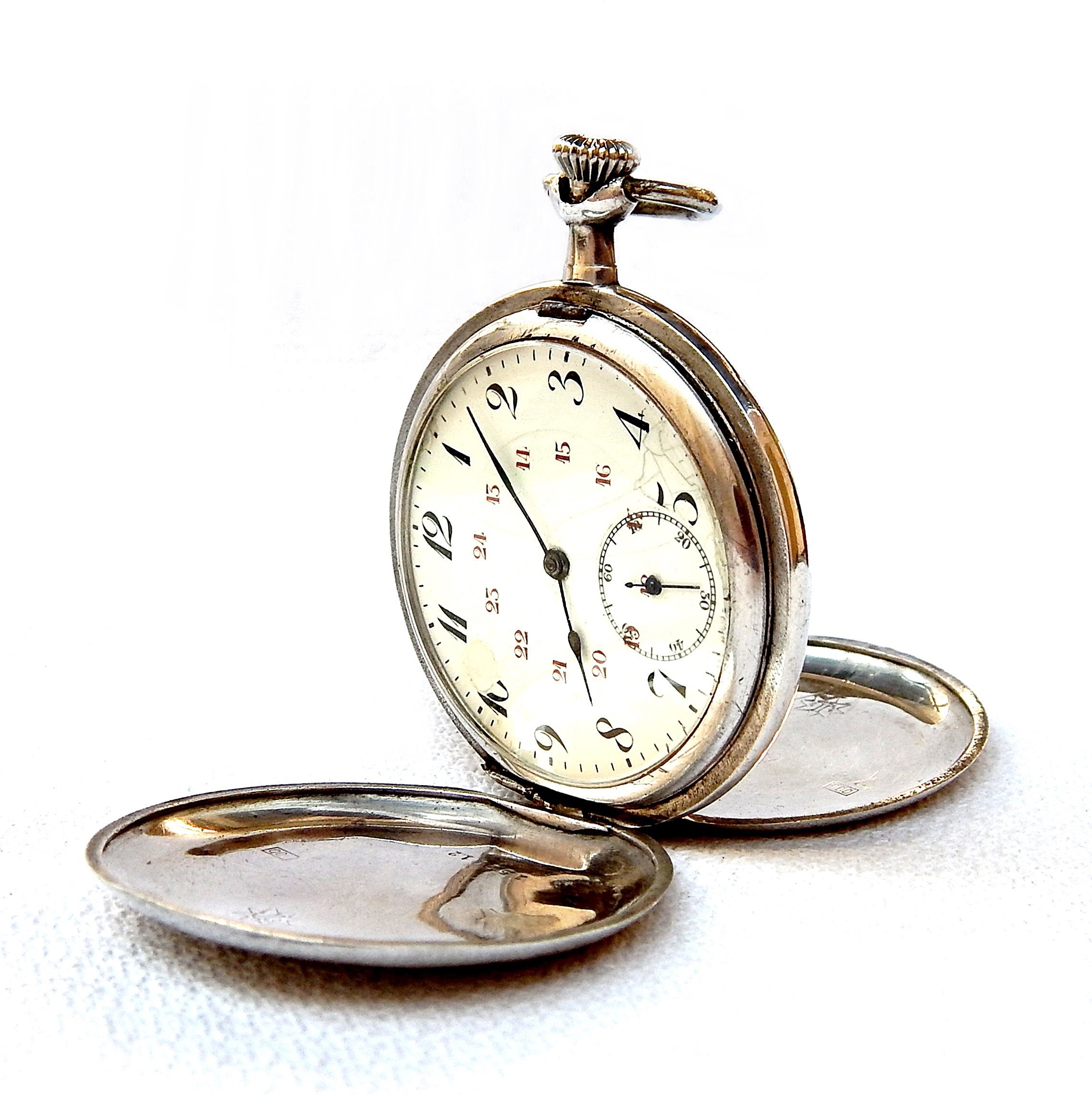 Antique Pocket Watch JUNGHANS Hunter Dial Porcelain Case Solid