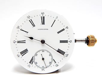 Orologio da tasca antico, LONGINES, movimento dell'orologio, calibro 18.49, quadrante in porcellana, circa 1900, funzionante