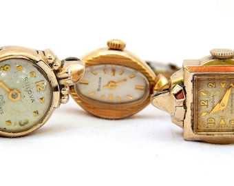 Vintage Watch, Wrist Watches BULOVA, Mechanic and Automatic, Style Art Deco, Case Gold Plated, 1920c, Watch Lady, To Review or Parts VaN