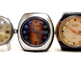 Lot de 6 montres, montre Citizen, montre Tressa, montre-bracelet, lot de montres automatiques, boîtier en acier, 1960c, montre unisexe, pièces détachées, à réviser