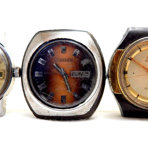 Lot 6 Watches, Watch Citizen, Watch Tressa, Wrist Watch, Lot Watches Automatic, Case Steel, 1960c, Watch Unisex, Parts, Needs Revision