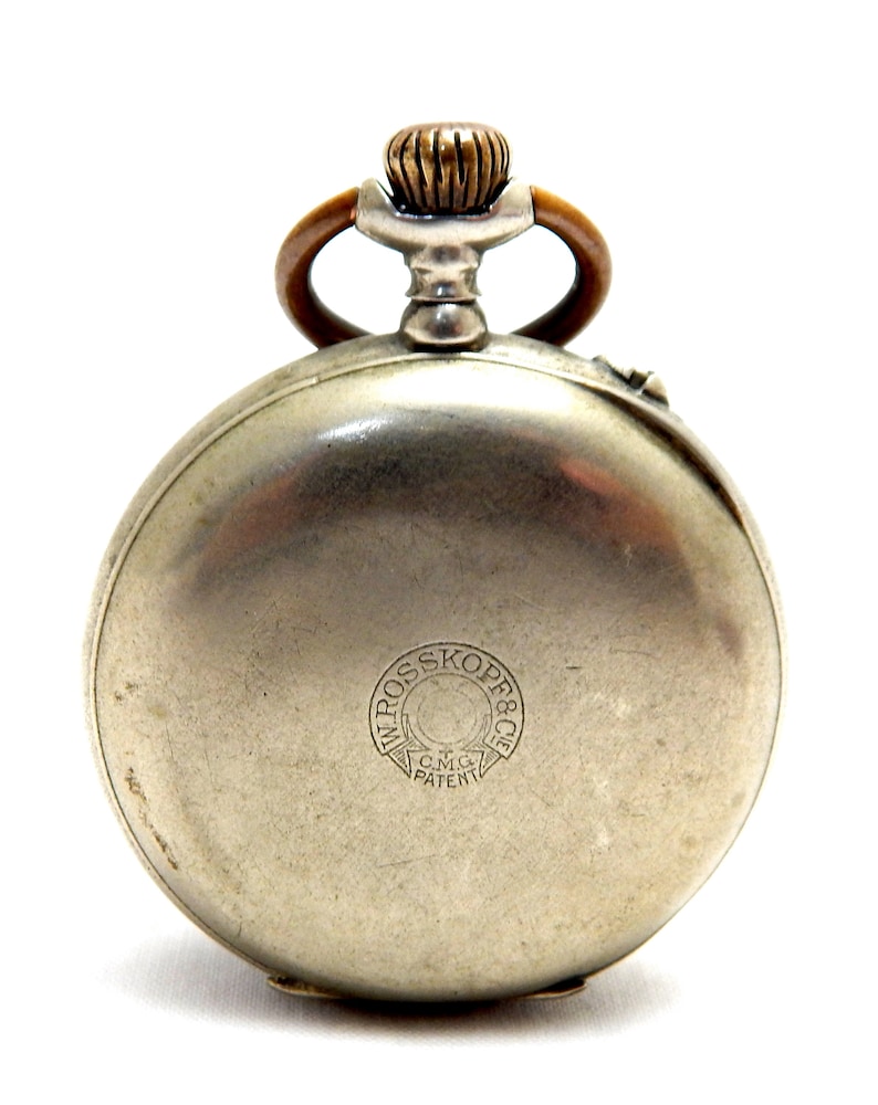 Antique Pocket, Watch ROSSKOPF, Open Face, 1900c, Dial Porcelain, Case Stainless Steel, 50mm, Working, Gift Anniversary, Birthday, Unisex zdjęcie 3