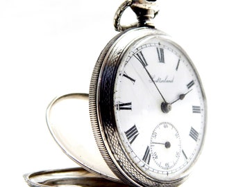 Antike Taschenuhr, Taschenuhr SWITZERLAND, Open Face, 43mm, Gehäuse Silber, Circa 1930, Zifferblatt Porzellan, Geschenk Geburtstag, Uhr Unisex