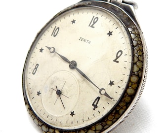 Bolsillo Antiguo, Reloj ZENITH, Bolsillo Zenith, Cara Abierta, Estilo Art Déco, 1910c, Caja Plata Maciza, 49mm, Regalo Cumpleaños, Aniversario, Unisex