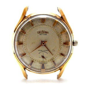 Vintage Watch, Watch DELBANA, Dial Textured, Wrist Watch, Hand Winding, 17 Jewels, 1960c, 38mm, Gold Plated, Not Working, Needs Review