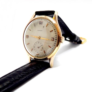 Vintage Watch FENIX, Style Art Deco, Dial Textured, Hand Winding, 15 Jewels, 1950c, Case Gold Plated, 37mm,  Watch Unisex, Watch Working