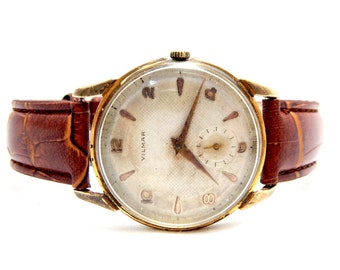 Vintage Watch, VILMAR, Hand winding, Case Gold Plated, 36mm, Watch UNisex, Circa 1950, Gift Birthday, Anniversary, Gift Watch
