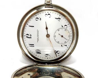 Taschenuhr GIRARD PERREGAUX, Chaux De Funds, Handaufzug, Uhrenjäger, 1910c, Gehäuse Edelstahl, 50 mm, Zifferblatt aus Porzellan