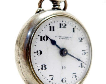 Antike Taschenuhr, ROSSKOPF & Co. Uhr Rosskopf, Pocket Open Face, Gehäuse Stahl, um 1920, 45mm, Zifferblatt aus Porzellan, Unisex, Teile au zu restaurieren