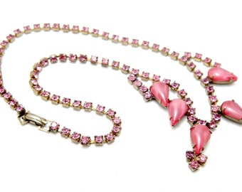 Vintage Necklace, Vintage Pendant, Choker Vintage, Necklace with Strass, Pink Rhinestones, 20Cm, 1940c, Gift Birthdays, Anniversary, Gift