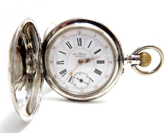 Antike Taschenuhr, Uhr JURA, Uhr Jäger, circa 1905, Gehäuse Massiv Silber, 55mm, Ziffernblatt Porzellan, Geschenk Geburtstag, Jubiläum, Hochzeit