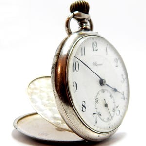Antique Pocket BERNA, Watch BERNA, Pocket Open Face, Case Silver Carved, Circa 1910, 49mm, Dial Porcelain, Watch Unisex, To Restore Parts