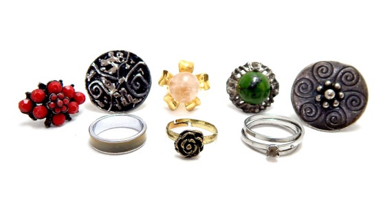 Lot 8 Rings, All Sizes, Various Styles, Gold Plat… - image 1