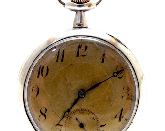 Antiek zakhorloge, open wijzerplaat, stijl art deco, 1920c, kast met structuur: zilver, 49 mm, cadeau verjaardag, jubileum, uniseks horloge, werkend kijken