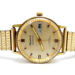 Vintage Watch, HUNTER Instadate, Hand Winding, 1960c, Case Gold Plated, 34mm, Gift Birthday, Anniversary, Wedding, Watch Unisex, Working