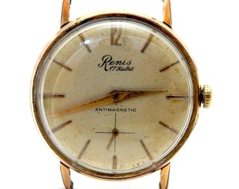 Vintage Watch, Watch RENIS, Watch Mechanic, Watch Men, Case Gold Plated, 31mm, 1950c, Working, Gift Birthday, Anniversary, Watch Unisex L1