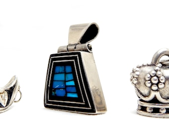 Lote 3 Colgante Vintage, Collar de Plata, Colgante de Plata, Circa 1950, Estilo Art Déco, Colgante para Collar, Regalo de Cumpleaños, Aniversario, Regalo