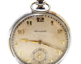 Antique Pocket, Pocket Watch, Pocket Mondiale, Open Face, Art Deco, 48mm, Case Nickel Chrome, Circa 1920, Watch Unisex, To Restore Revision