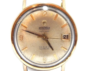 Watch Roamer Rotodate, Watch ROAMER, Roamer Anfibiomatic, Self Winding, 44 Jewels, Case Gold Plated, Watch Men, Not Working Needs Review