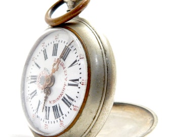 Antique Pocket, Watch ROSSKOPF, Open Face, 1900c, Dial Porcelain, Case Stainless Steel, 50mm, Working, Gift Anniversary, Birthday, Unisex