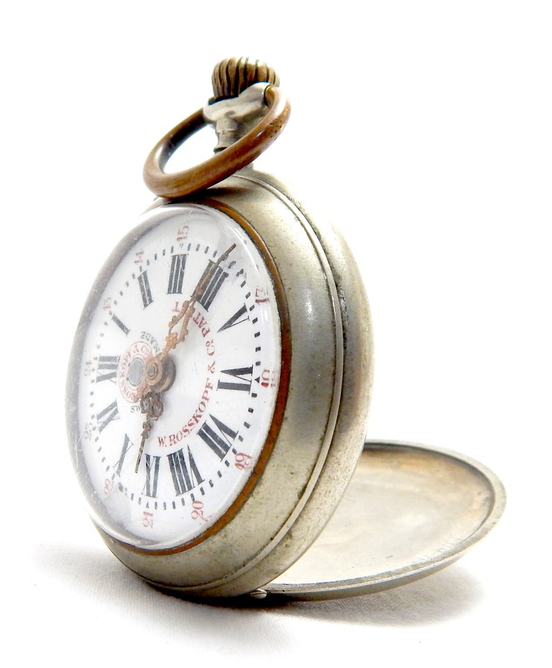 Antique Pocket, Watch ROSSKOPF, Open Face, 1900c, Dial Porcelain, Case Stainless Steel, 50mm, Working, Gift Anniversary, Birthday, Unisex image 1