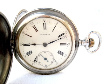 Antique Pocket Watch, LONGINES Hunter, Caliber 18.50 Circa 1915, Case Steel, 51mm, Dial Porcelain, Watch Unisex, Gift Birthday, Watch Woking